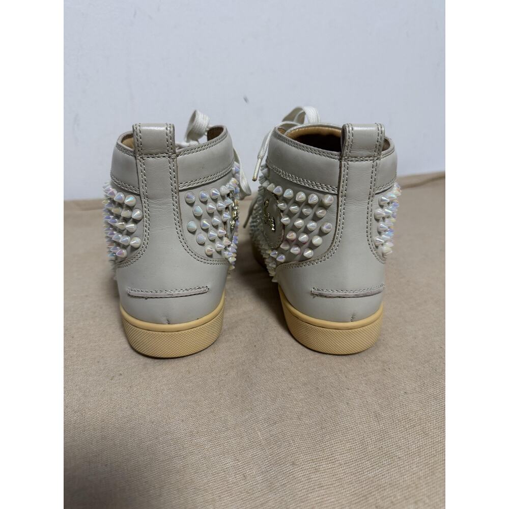 Christian Louboutin Shoes Womens Size 9 39 White Spike Studded High Top Red Sole - Picture 9 of 15
